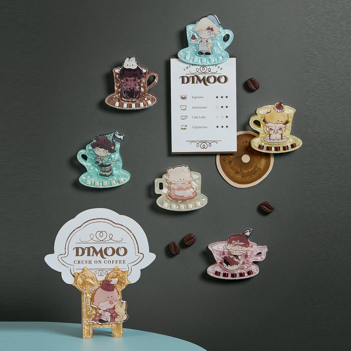 778. DIMOO Crush on Coffee Series-Acrylic Fridge Magnet Clip Blind Box