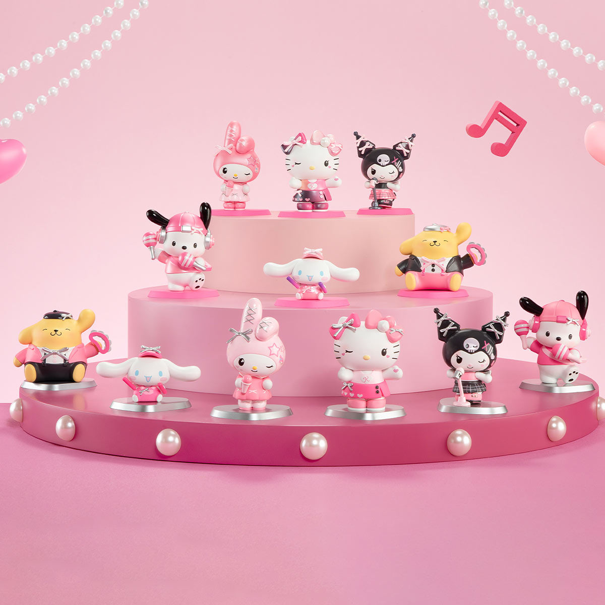 1477. HELLO KITTY AND FRIENDS Pink Party Series Figures